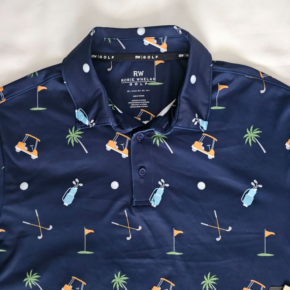 Rorie Whelan Men's Navy Blue Three Button Placket Polo Golf Shirt Size Large NWT - Picture 4 of 9